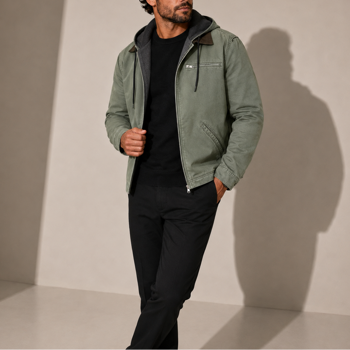 Men's Fleece-Lined Hooded Jacket with Full Zip Closure