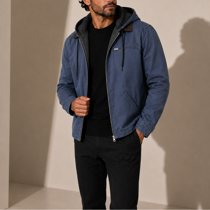 Men's Fleece-Lined Hooded Jacket with Full Zip Closure
