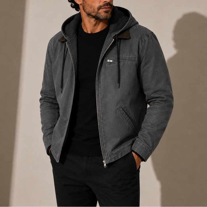 Men's Fleece-Lined Hooded Jacket with Full Zip Closure