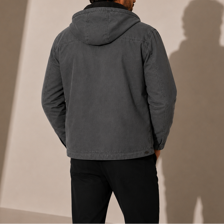 Men's Fleece-Lined Hooded Jacket with Full Zip Closure