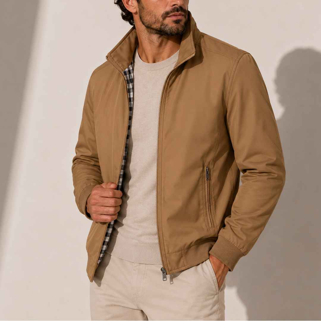Men's Lightweight Bomber Jacket with Stand Collar