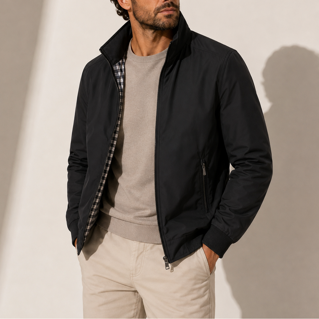 Men's Lightweight Bomber Jacket with Stand Collar