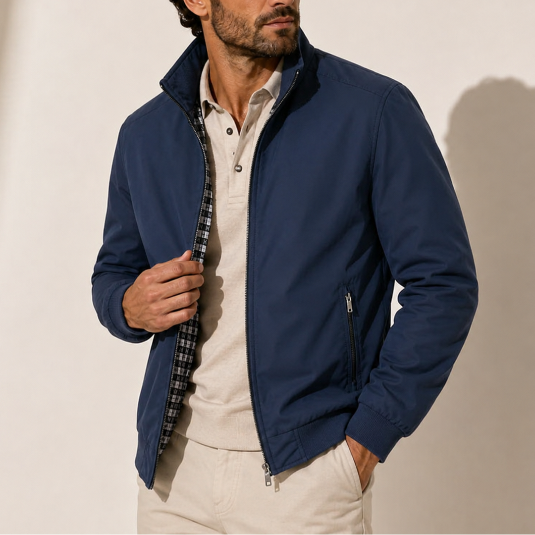 Men's Lightweight Bomber Jacket with Stand Collar