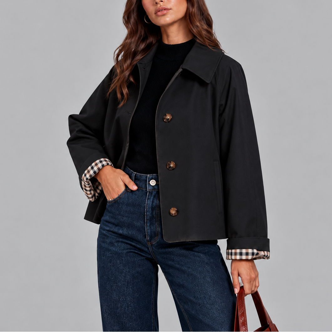 Women's Plaid Lined Cropped Trench Jacket