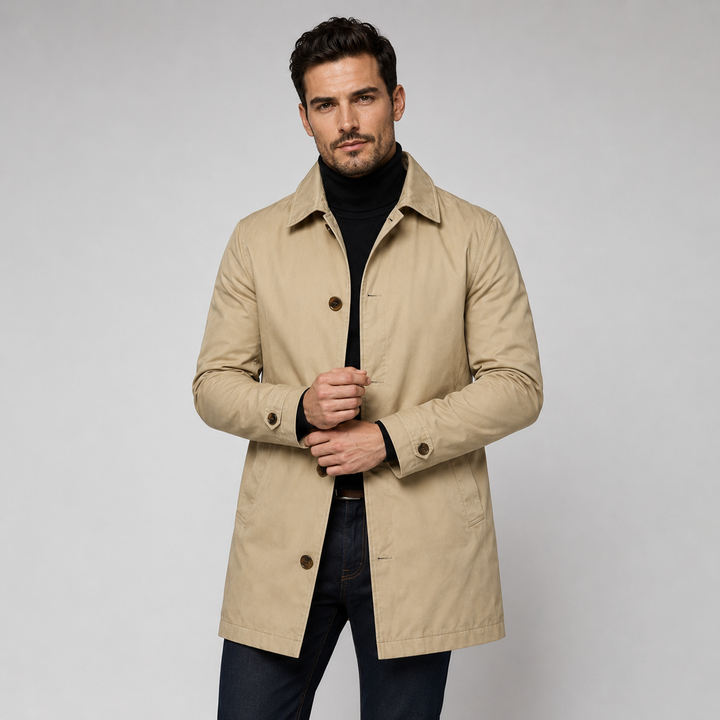 Men's Longline Trench Coat with Button Front