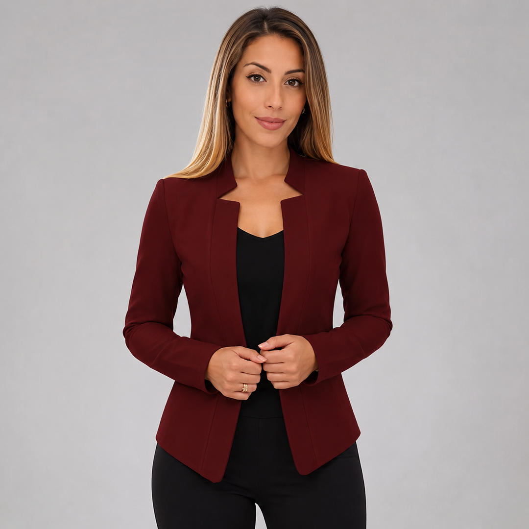 Women's Open Front Longline Blazer with Notch Lapel