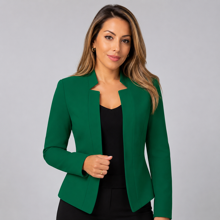 Women's Open Front Longline Blazer with Notch Lapel