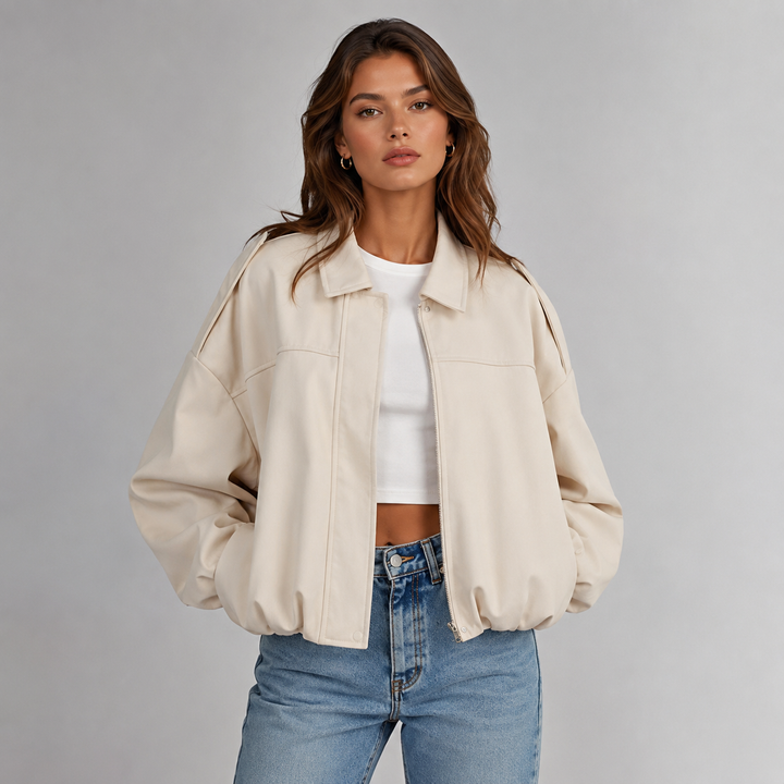 Women's Suede-Effect Bomber Jacket with Ribbed Hem