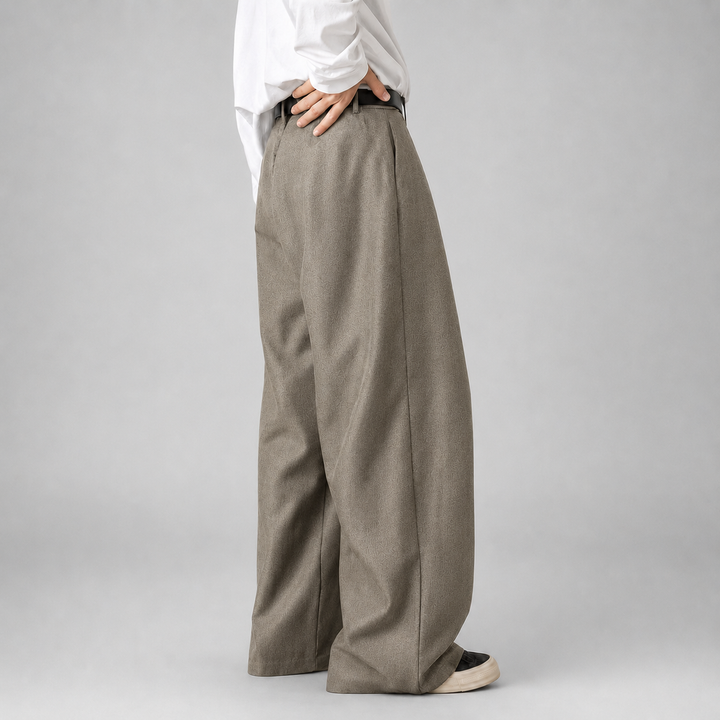 Men's Wide Leg Trousers with Double Front Pleats
