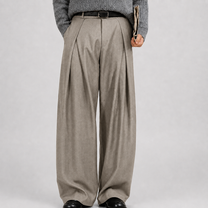 Men's Wide Leg Trousers with Double Front Pleats