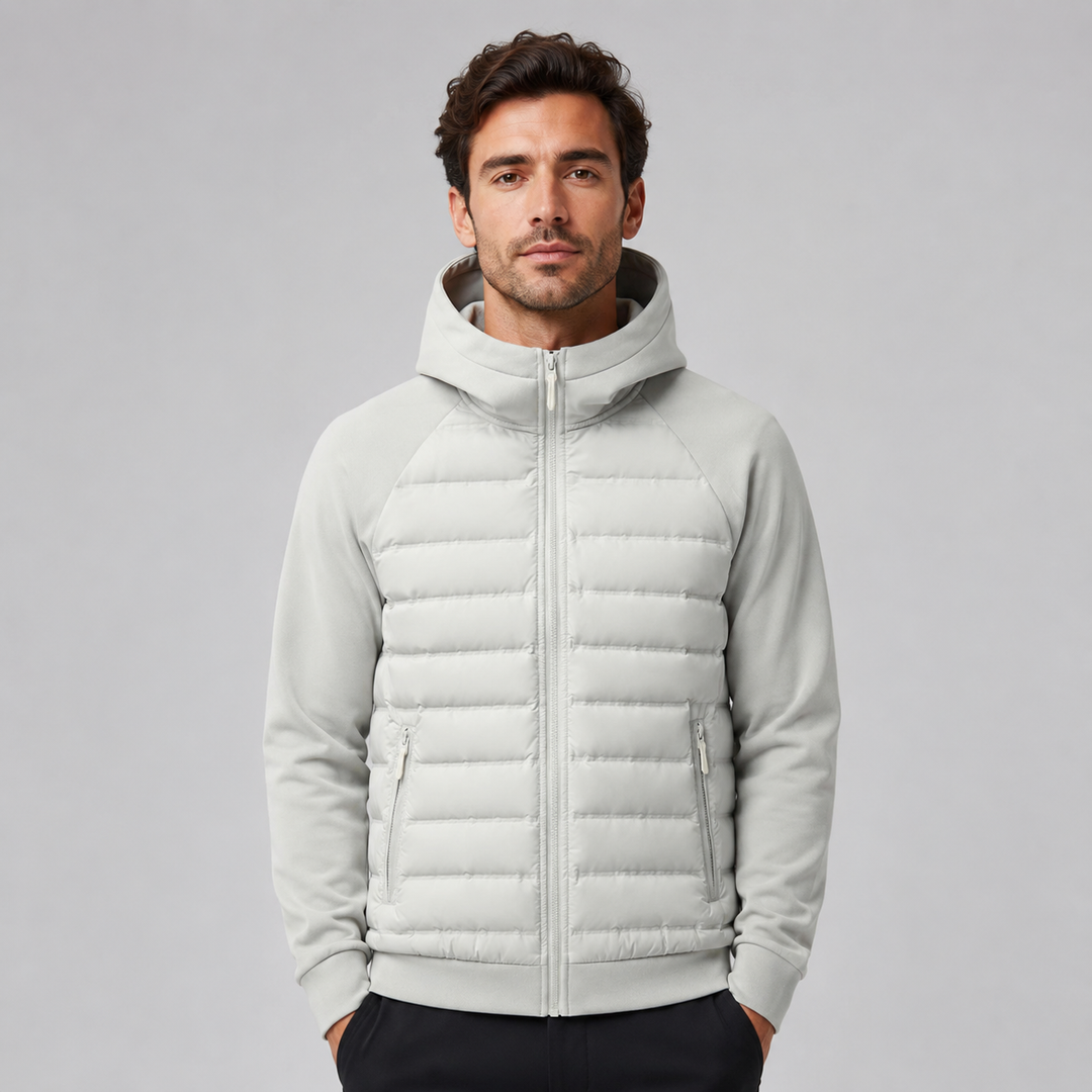Men's Quilted Down Jacket with Adjustable Hood