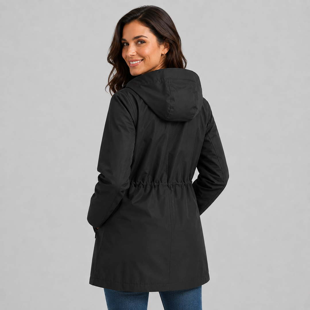 Women's Hooded Rain Jacket with Check Print Lining