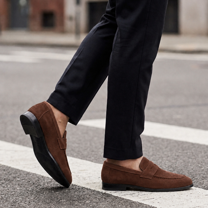 Men's Suede Penny Loafers with Hand-Finished Detailing
