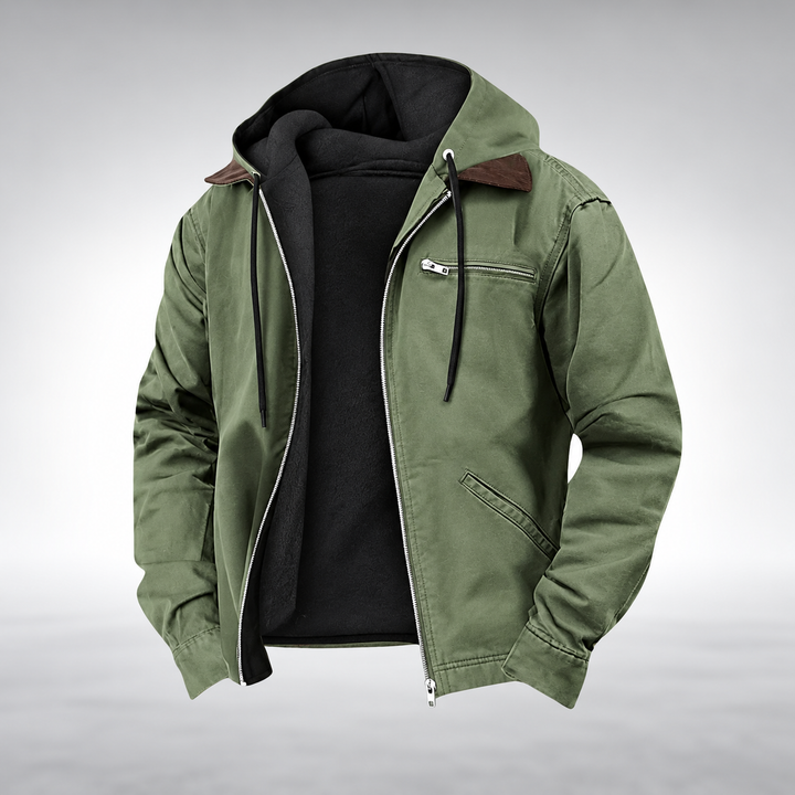 Men's Cotton Hooded Jacket with Fleece Lining