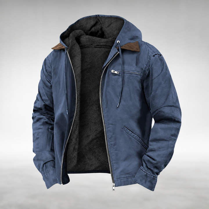 Men's Cotton Hooded Jacket with Fleece Lining