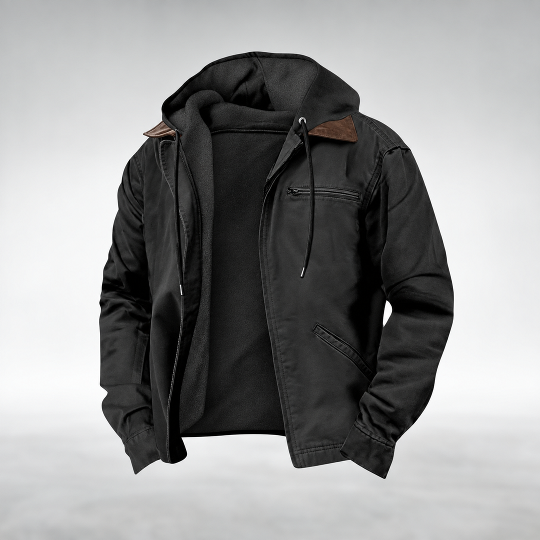 Men's Cotton Hooded Jacket with Fleece Lining