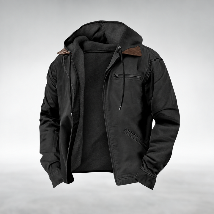 Men's Cotton Hooded Jacket with Fleece Lining