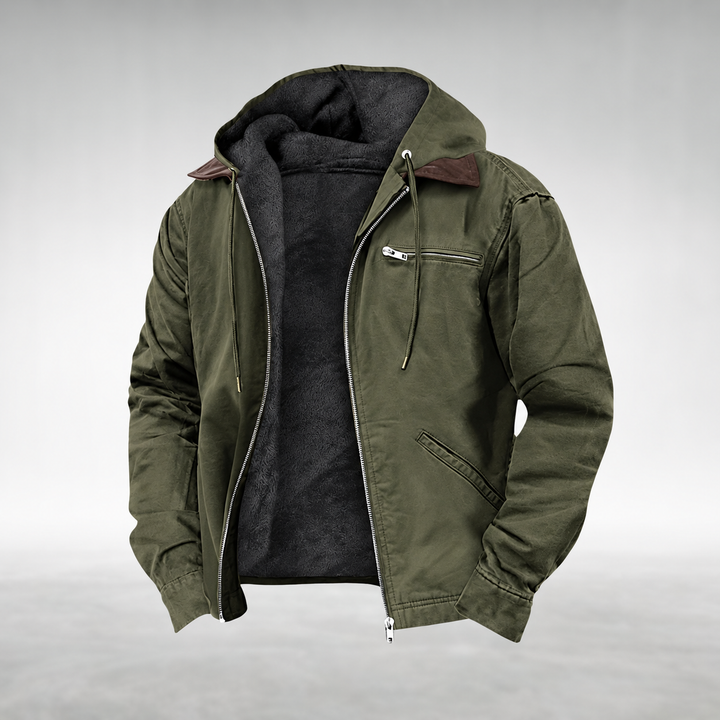 Men's Cotton Hooded Jacket with Fleece Lining