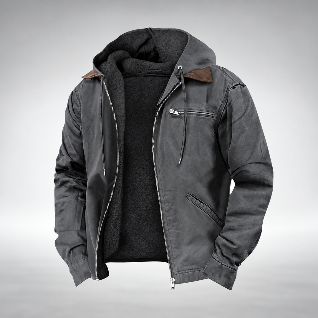 Men's Cotton Hooded Jacket with Fleece Lining