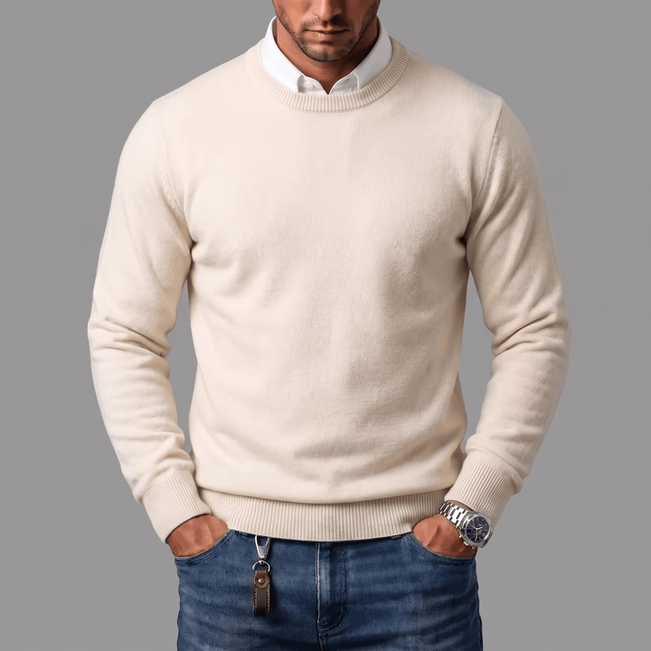 Men's Cotton Wool Blend Crewneck Jumper with Ribbed Cuffs