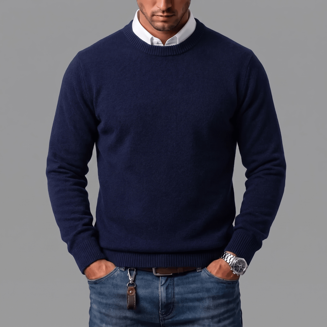 Men's Cotton Wool Blend Crewneck Jumper with Ribbed Cuffs
