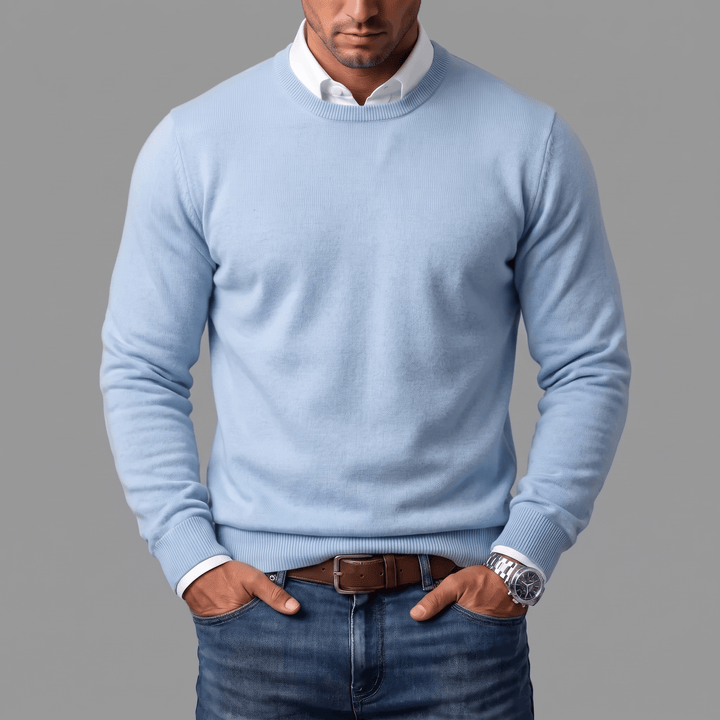 Men's Cotton Wool Blend Crewneck Jumper with Ribbed Cuffs