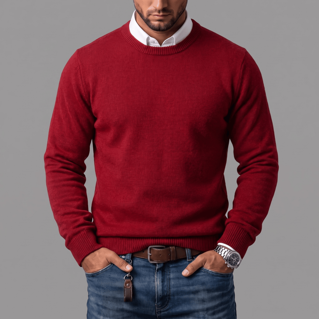 Men's Cotton Wool Blend Crewneck Jumper with Ribbed Cuffs