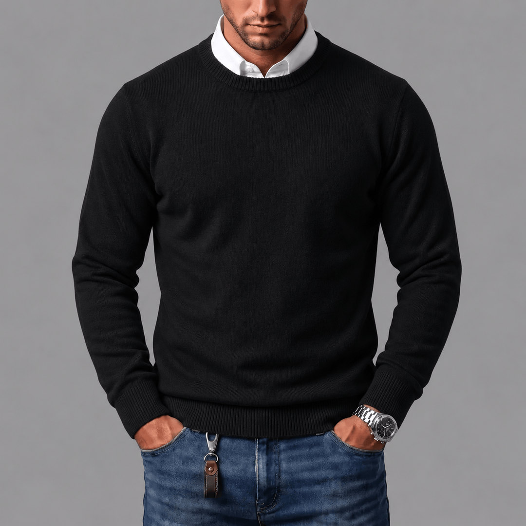 Men's Cotton Wool Blend Crewneck Jumper with Ribbed Cuffs