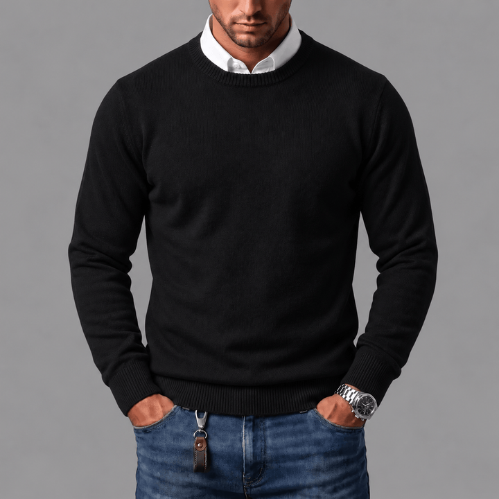 Men's Cotton Wool Blend Crewneck Jumper with Ribbed Cuffs