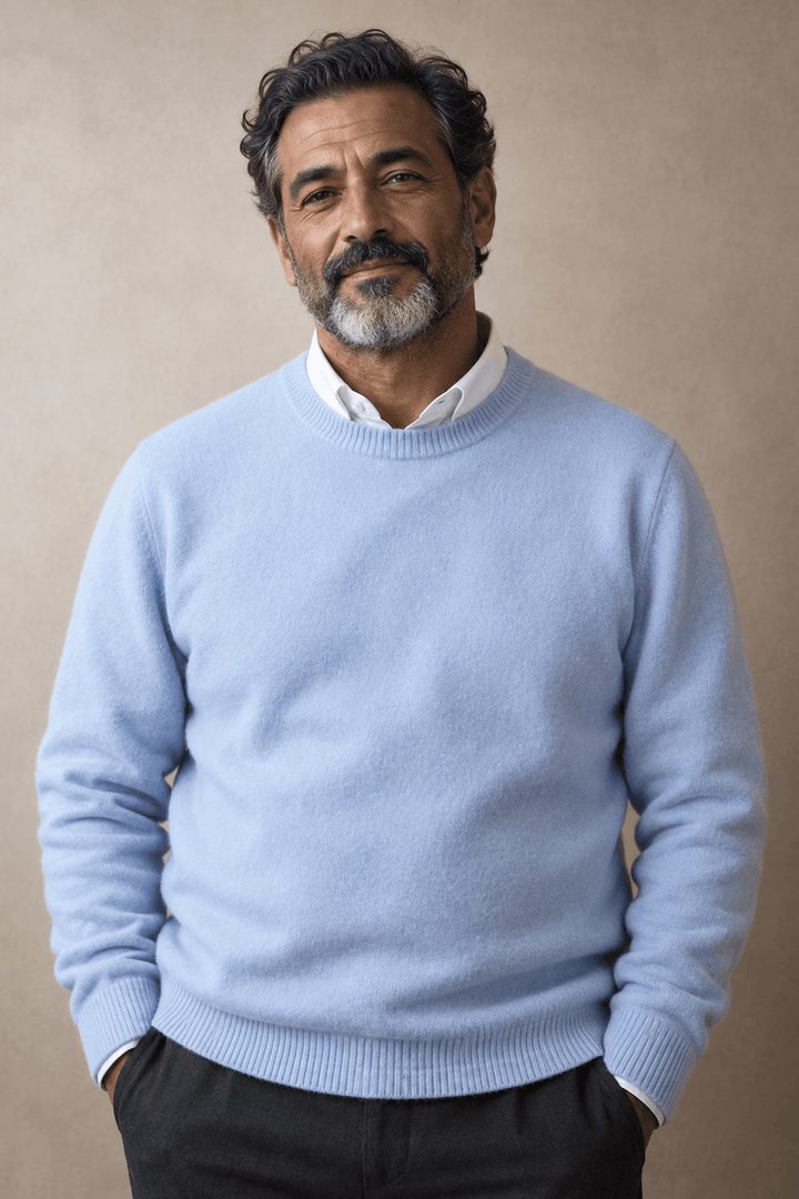 Men's Cotton Wool Blend Crewneck Jumper with Ribbed Cuffs