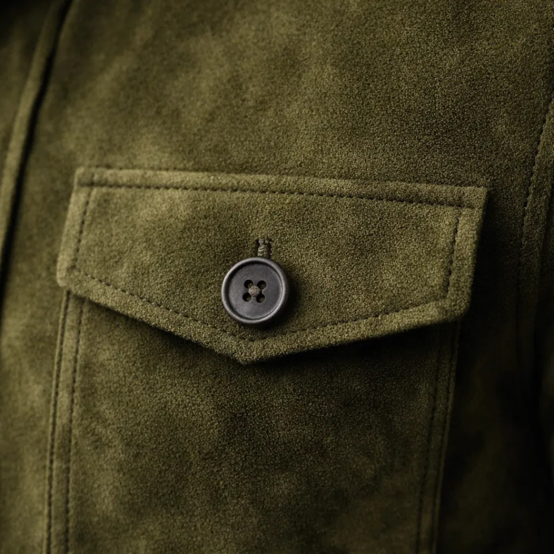 Men's Suede Jacket with Chest Flap Pockets