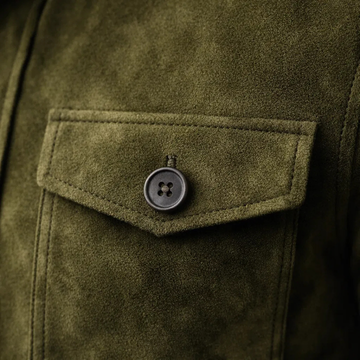 Men's Suede Jacket with Chest Flap Pockets