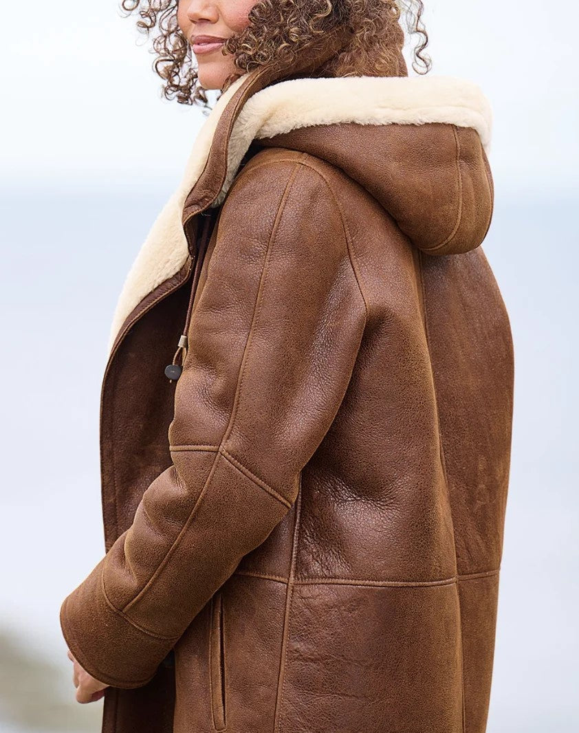 Women's Shearling-Lined Duffle Coat with Toggle Closures