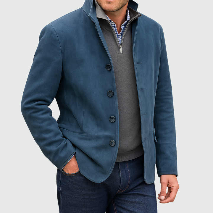 Men's Suede-Style Button Jacket with Structured Fit