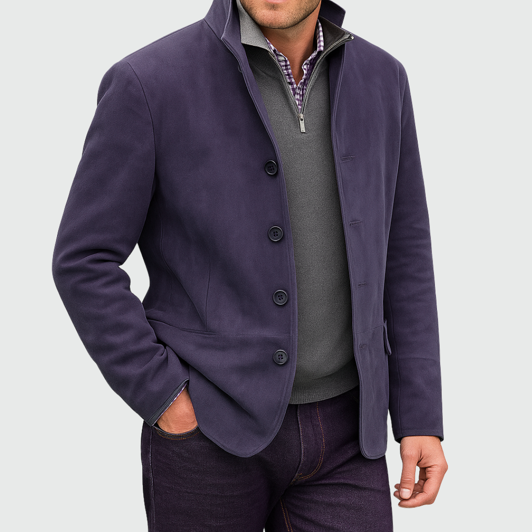 Men's Suede-Style Button Jacket with Structured Fit