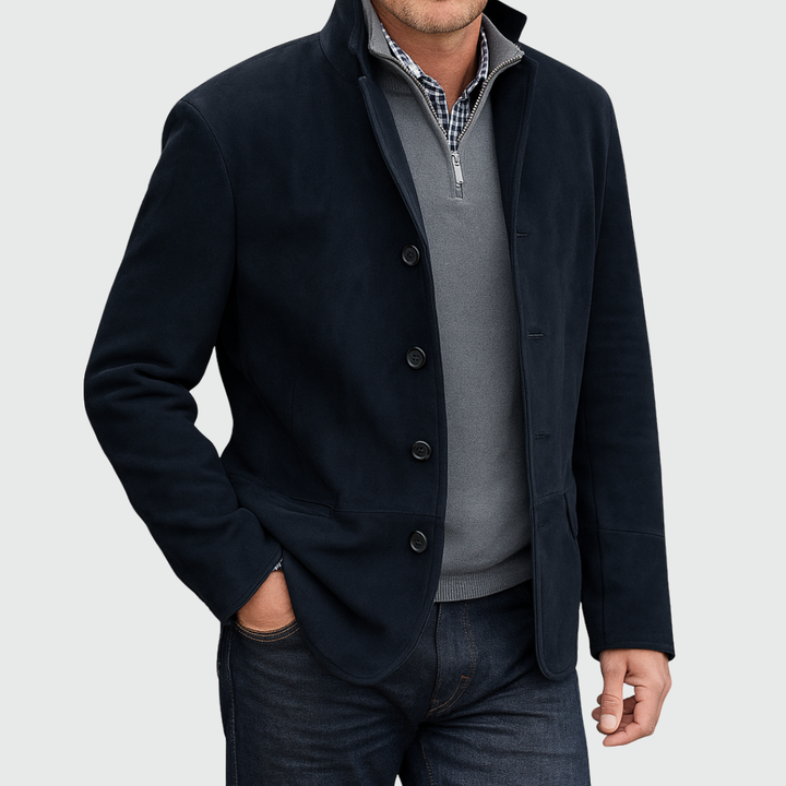 Men's Suede-Style Button Jacket with Structured Fit