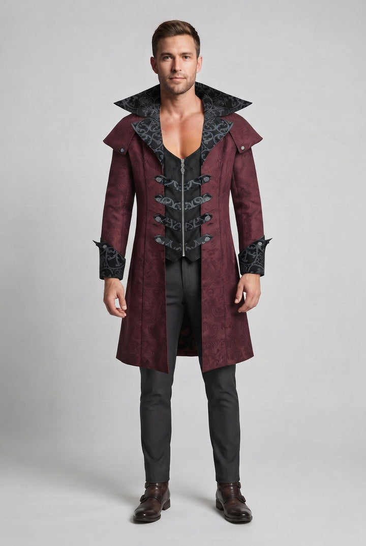 Men's Gothic Tailored Coat with High Collar