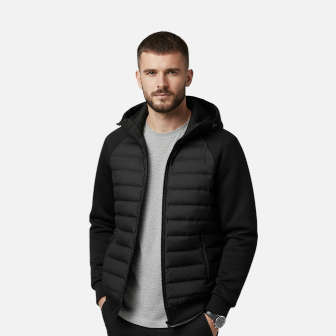 Men's Quilted Down Jacket with Adjustable Hood