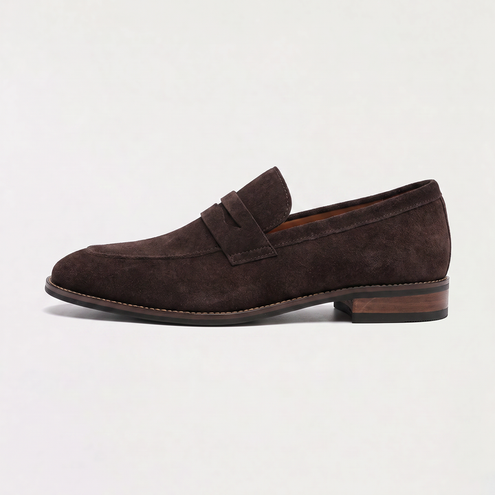 Men's Nubuck Penny Loafers with Saddle Strap