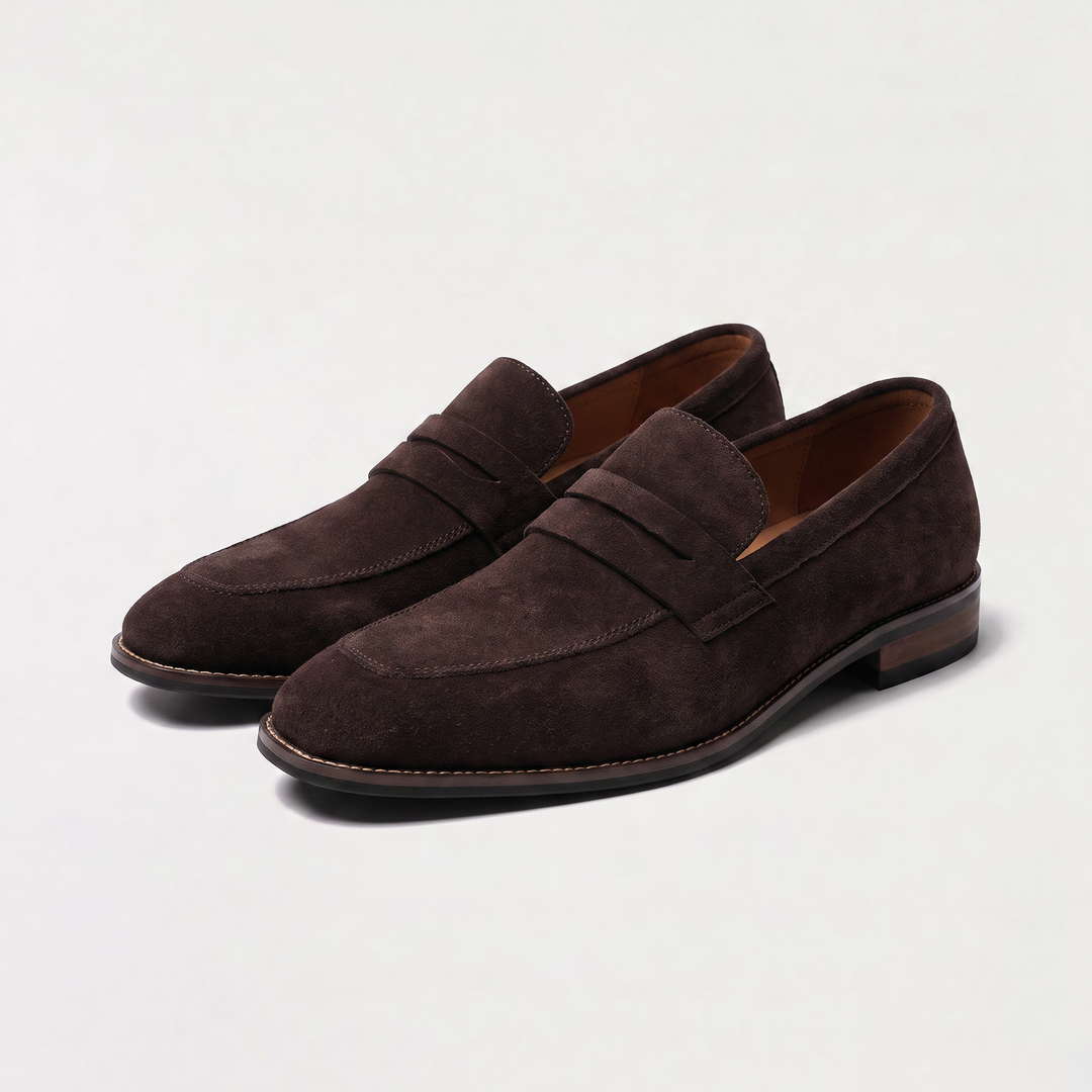 Men's Nubuck Penny Loafers with Saddle Strap