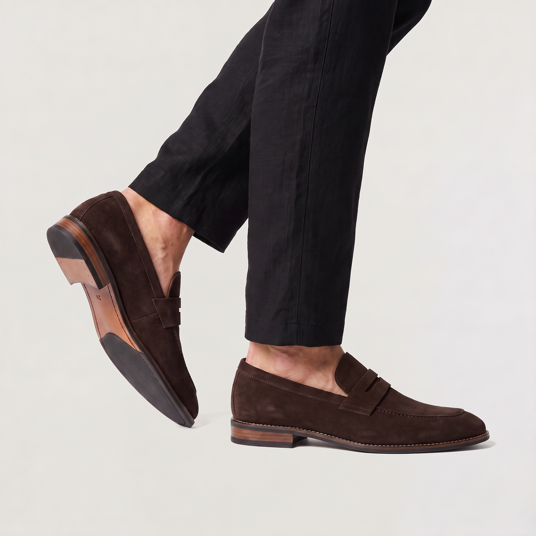 Men's Nubuck Penny Loafers with Saddle Strap