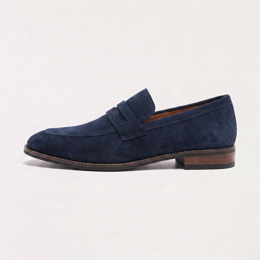 Men's Nubuck Penny Loafers with Saddle Strap
