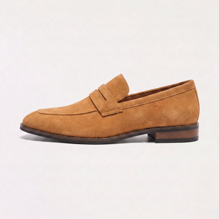Men's Nubuck Penny Loafers with Saddle Strap
