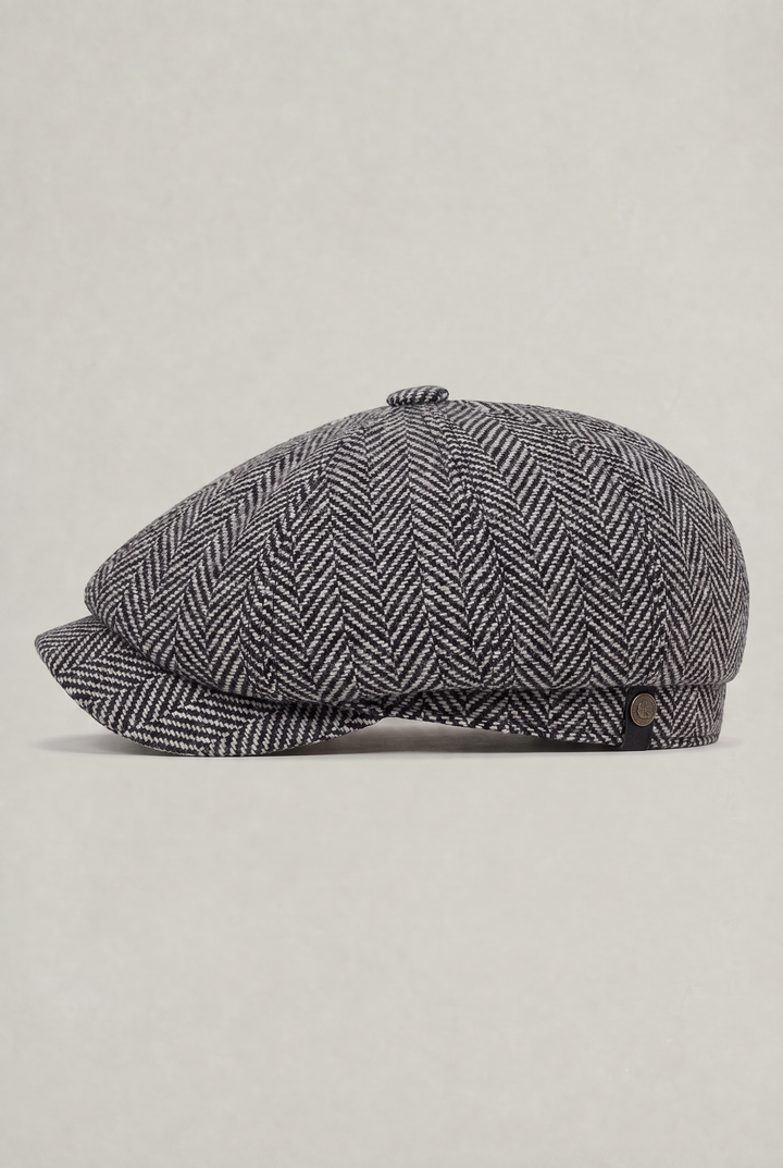 Men's Herringbone Bakersboy Flat Cap with Short Peak