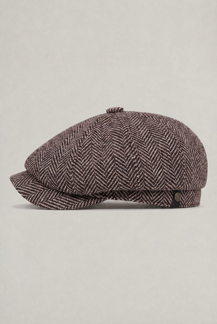 Men's Herringbone Bakersboy Flat Cap with Short Peak