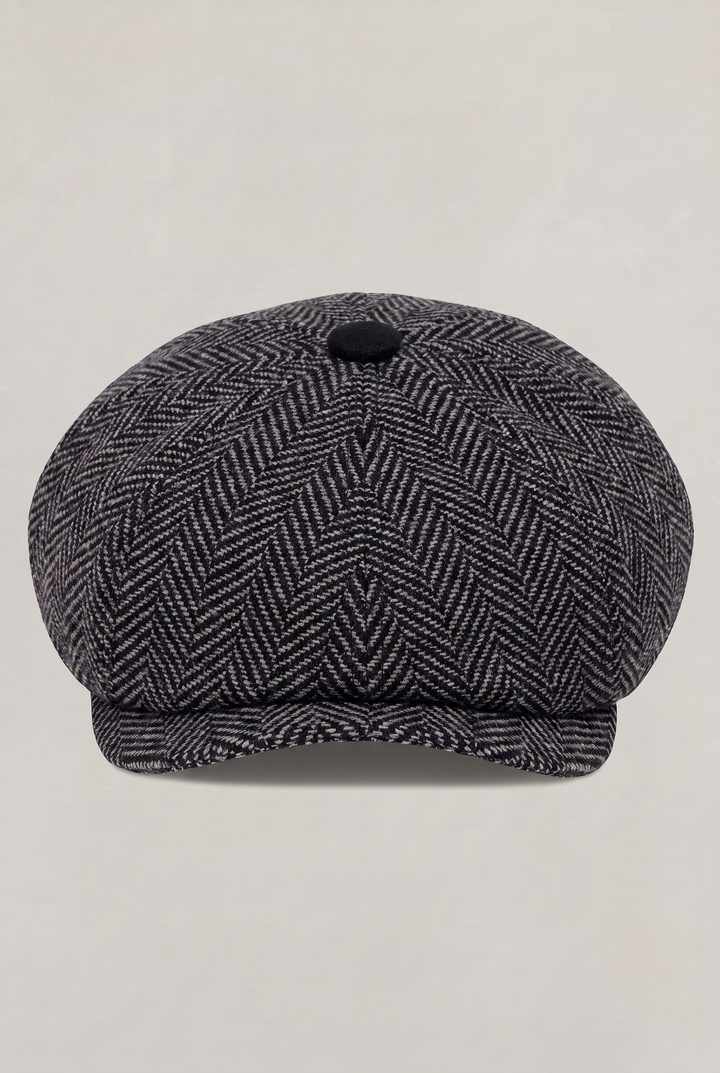 Men's Herringbone Bakersboy Flat Cap with Short Peak