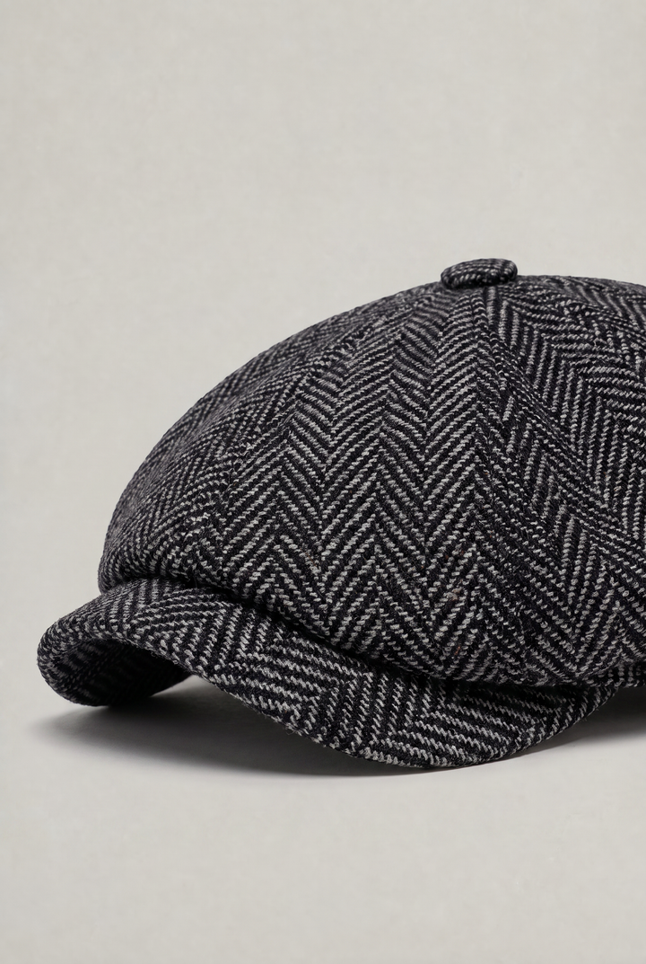 Men's Herringbone Bakersboy Flat Cap with Short Peak