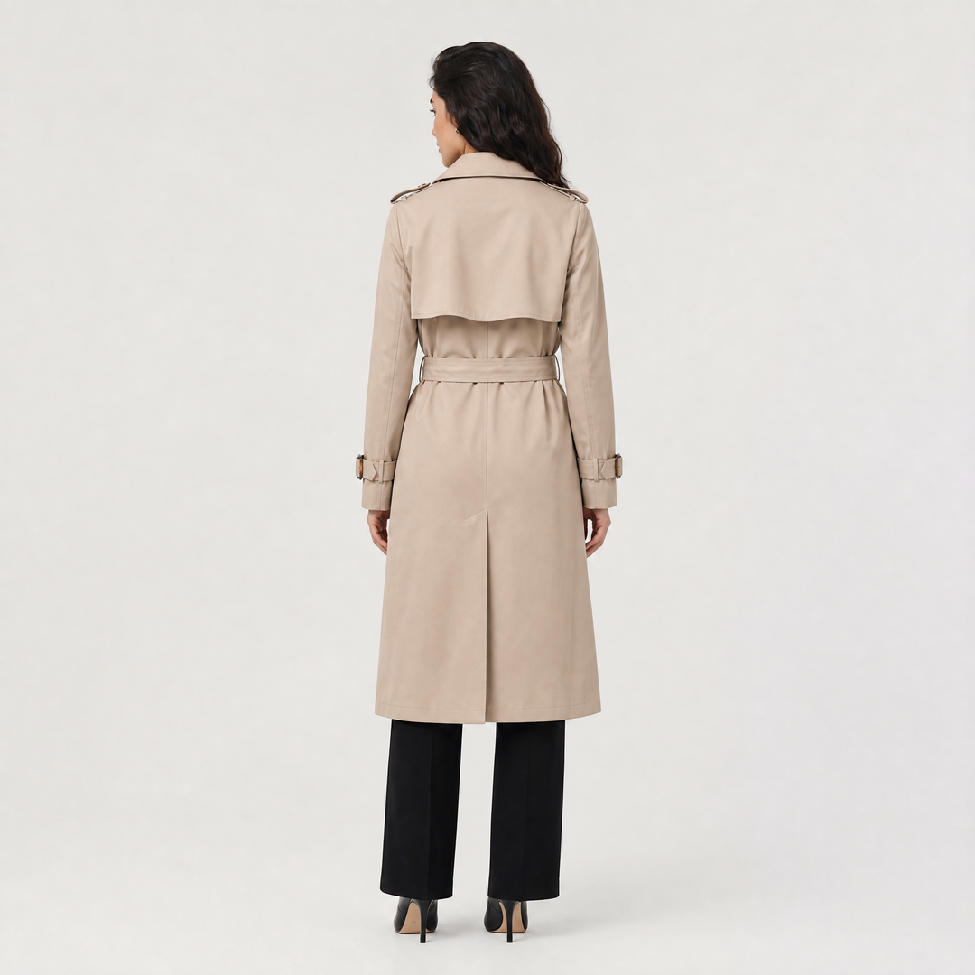 Women's Belted Trench Coat with Wide Notched Lapels
