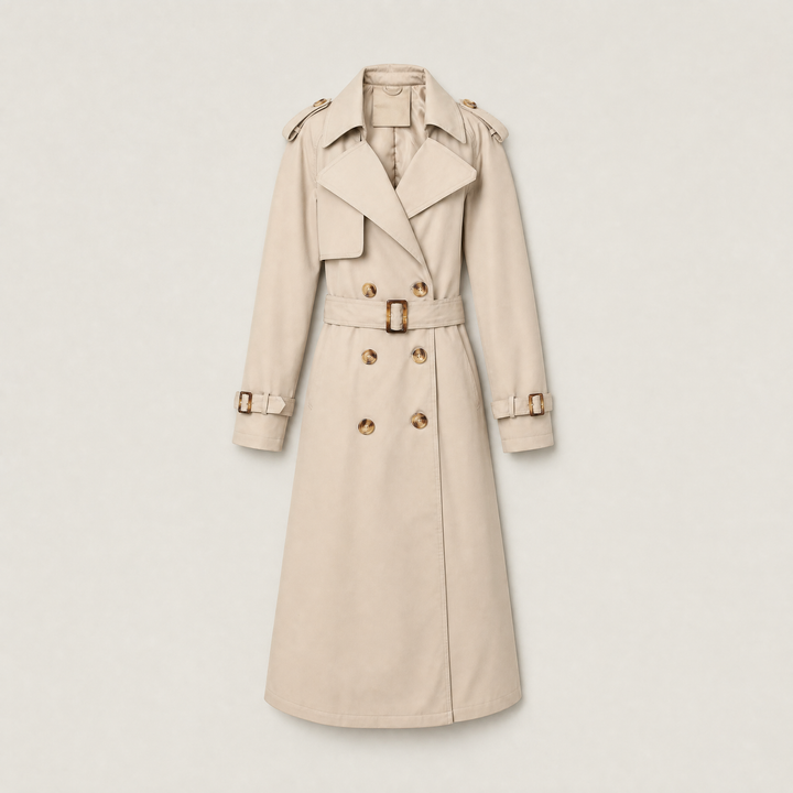 Women's Belted Trench Coat with Wide Notched Lapels