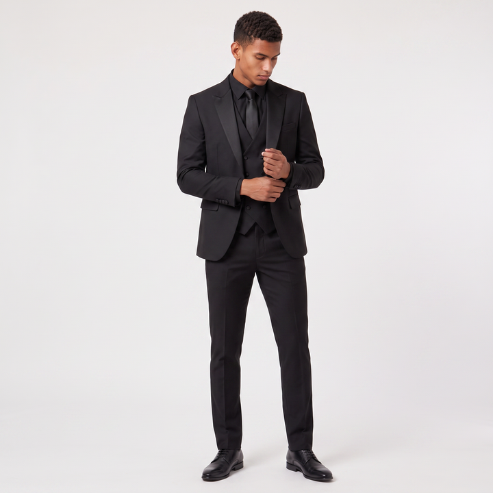 Men's Slim Fit Three-Piece Suit with Double-Breasted Waistcoat